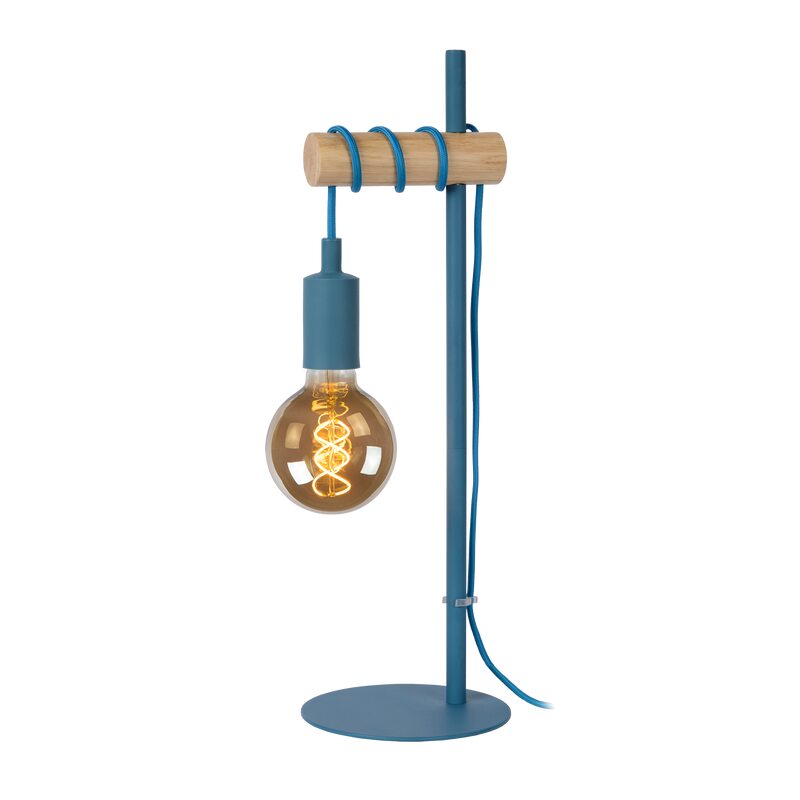 Lampe à poser PAULIEN coloris bois clair et bleu 50 x 15 cm