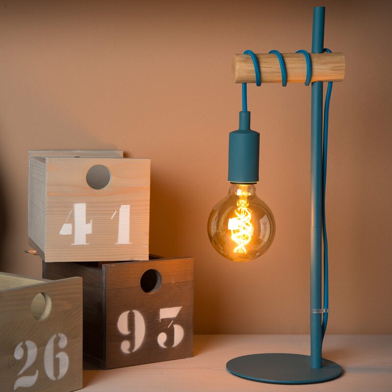 Lampe à poser PAULIEN coloris bois clair et bleu 50 x 15 cm