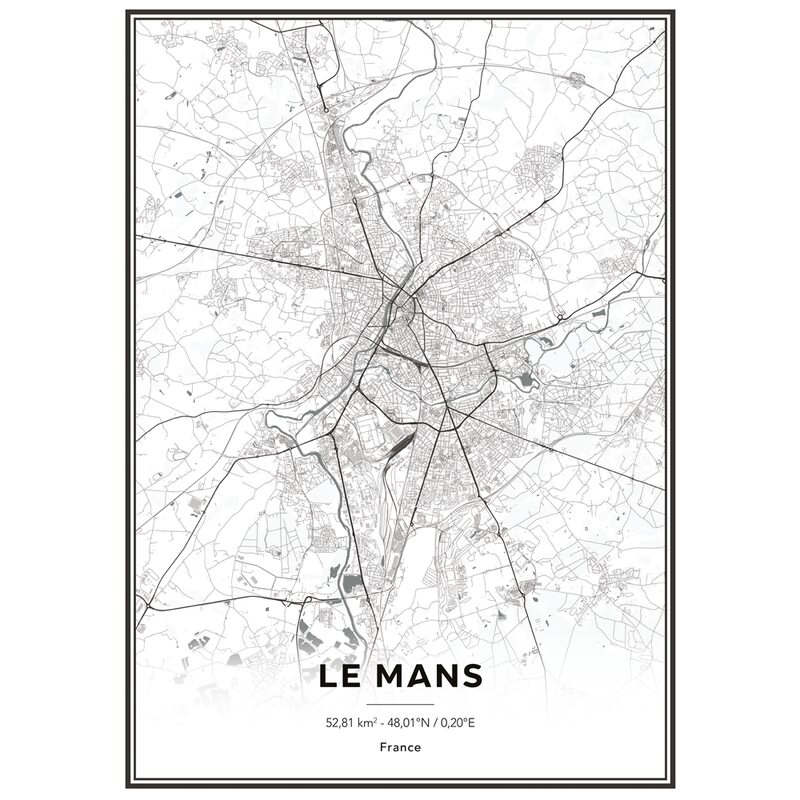 Image encadrée MAP LE MANS 50 x 70 cm