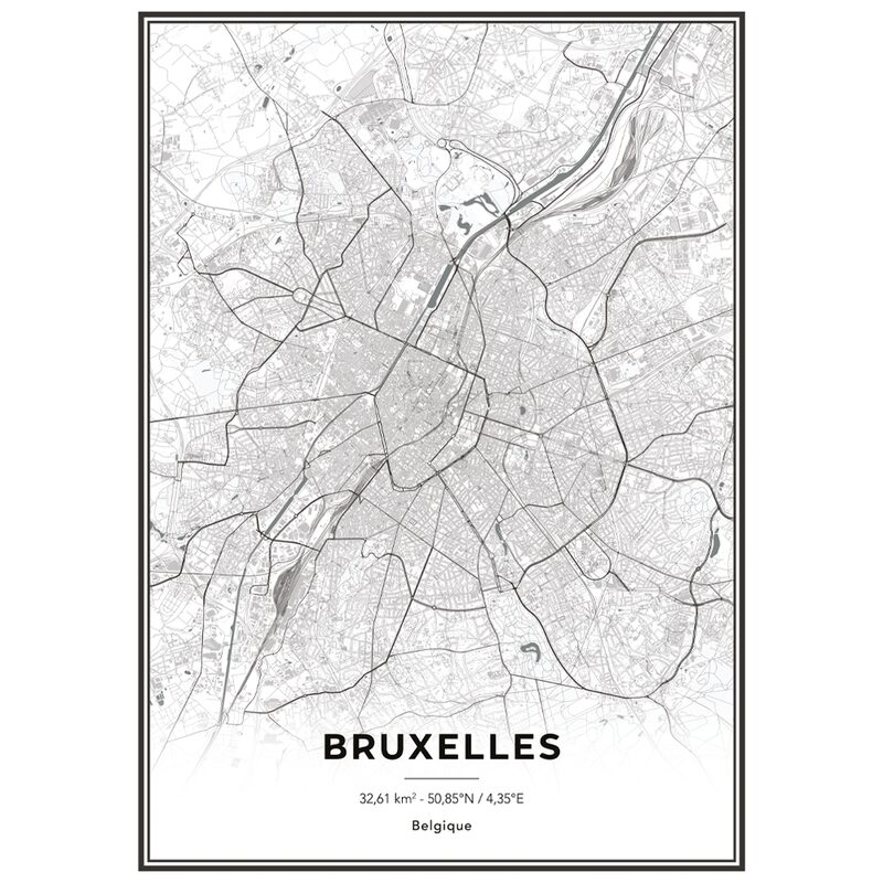 Image encadrée MAP BRUXELLES 50 x 70 cm