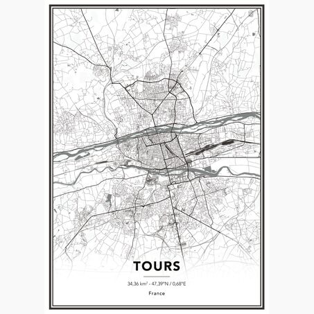 4MURS Image encadrée MAP TOURS 50 x 70 cm