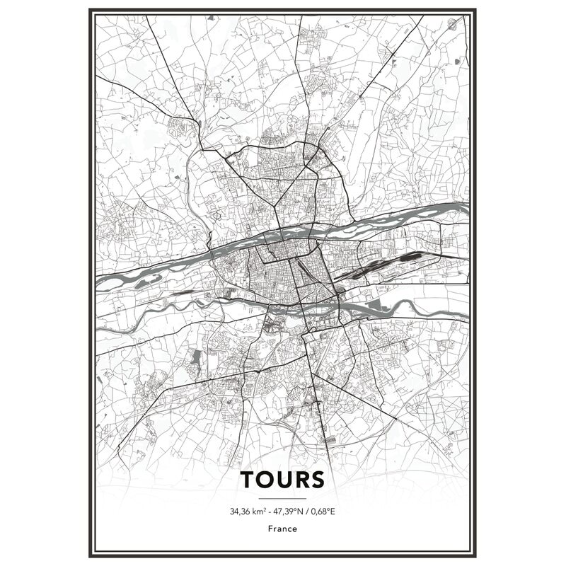 Image encadrée MAP TOURS 50 x 70 cm
