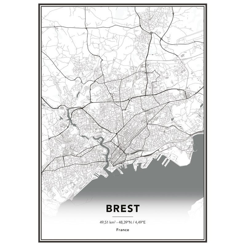 Image encadrée MAP BREST 50 x 70 cm