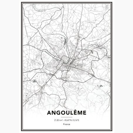 4MURS Image encadrée MAP ANGOULEME 50 x 70 cm