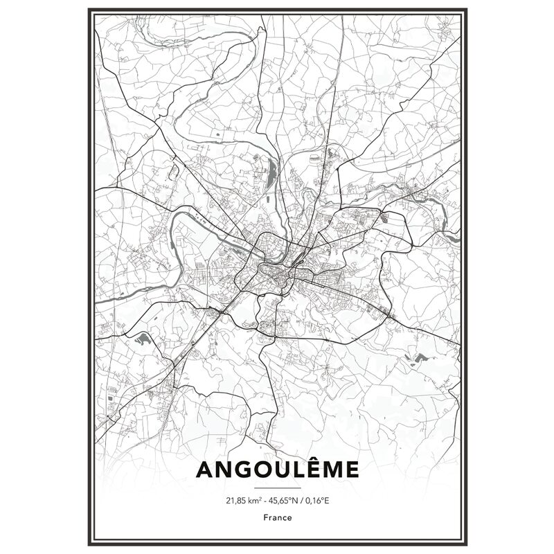 Image encadrée MAP ANGOULEME 50 x 70 cm