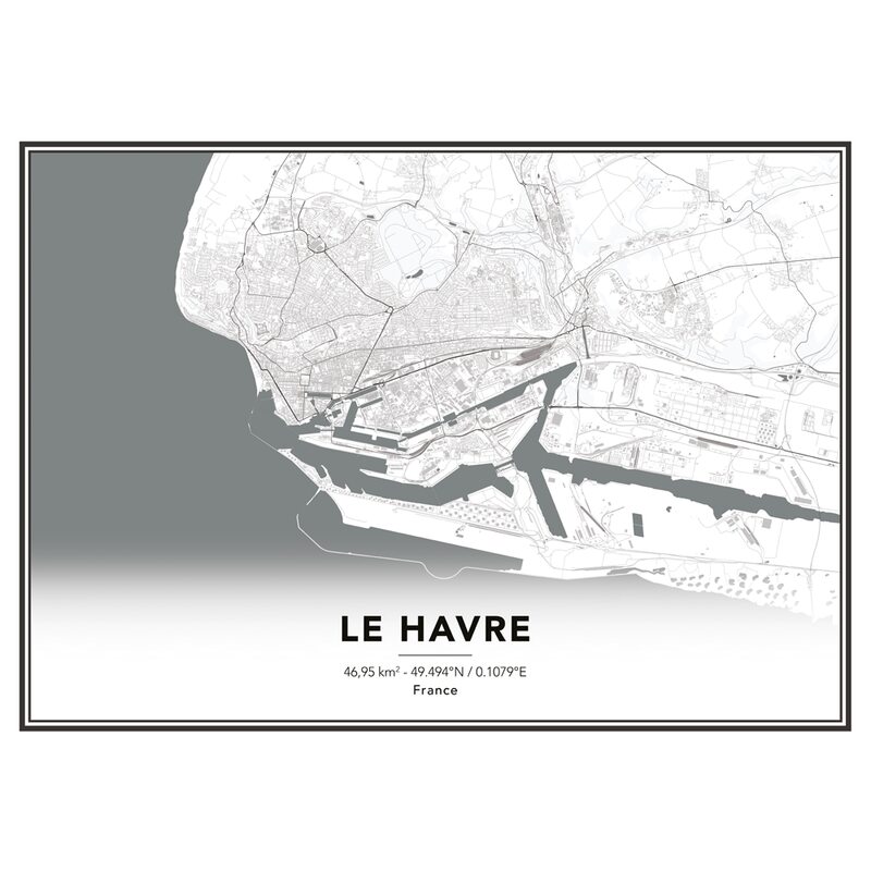 Image encadrée MAP LE HAVRE 50 x 70 cm