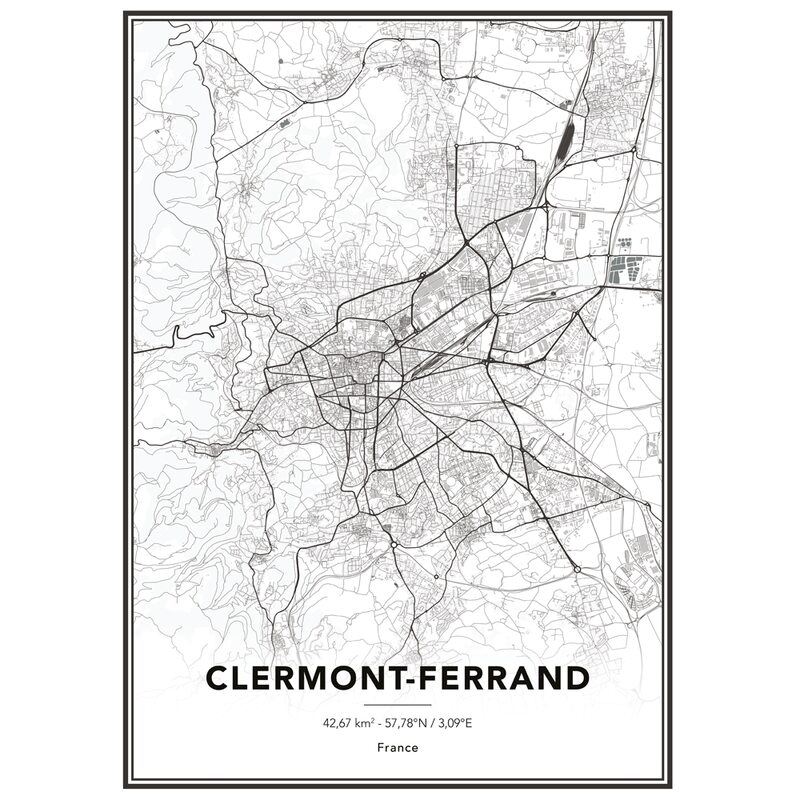 Image encadrée MAP CLERMONT FERRAND 50 x 70 cm