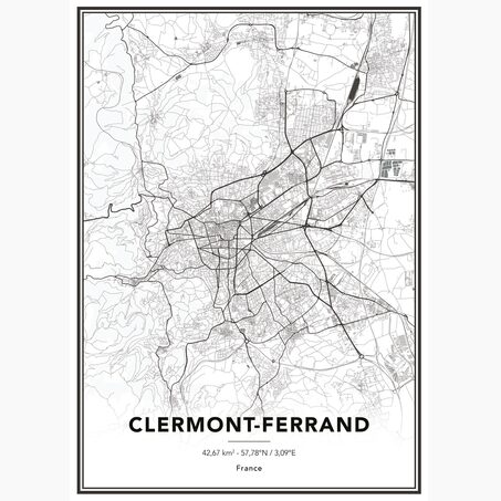 4MURS Image encadrée MAP CLERMONT FERRAND 50 x 70 cm