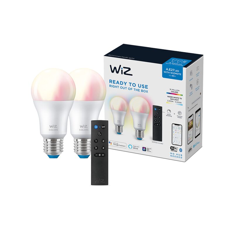Ampoule WIZ STARTERKIT 2 STANDARD E27 COLOR 60W + REMOTE 3PF/6 coloris blanc