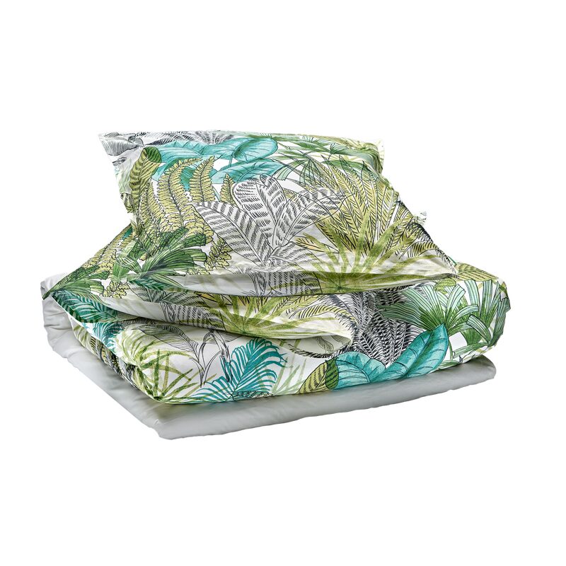 Parure de lit en percale de coton BALISIA coloris vert végétal 260 x 240 cm