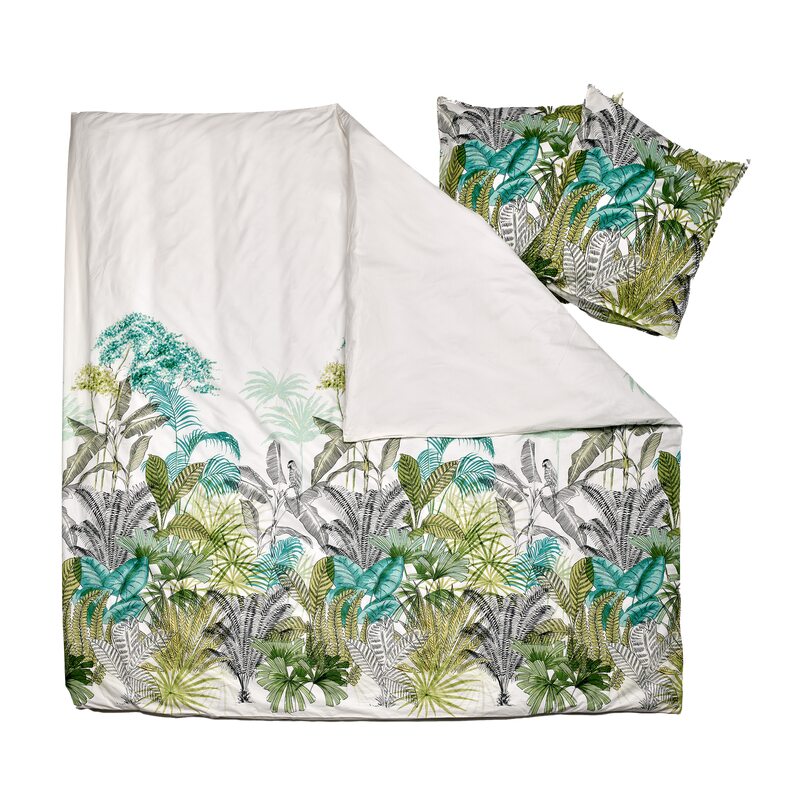 Parure de lit en percale de coton BALISIA coloris vert végétal 240 x 220 cm
