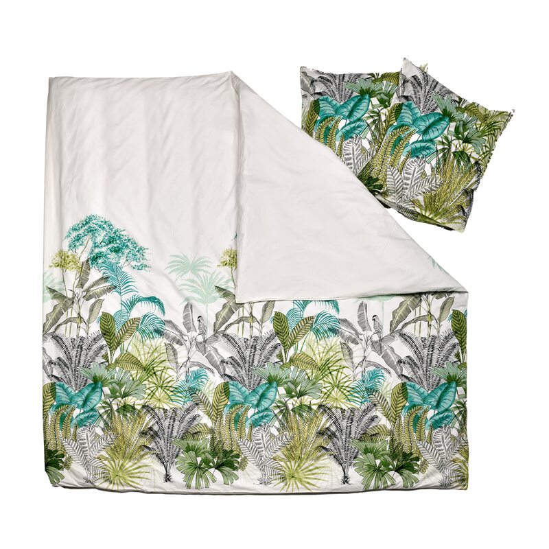 Parure de lit en percale de coton BALISIA coloris vert végétal 260 x 240 cm