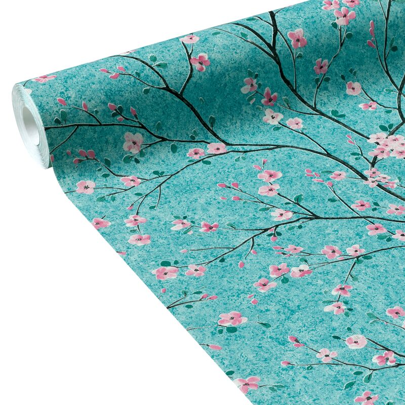 Papier peint intissé TOKYO BLOSSOM X METROPOLITAN STORIES coloris bleu turquoise