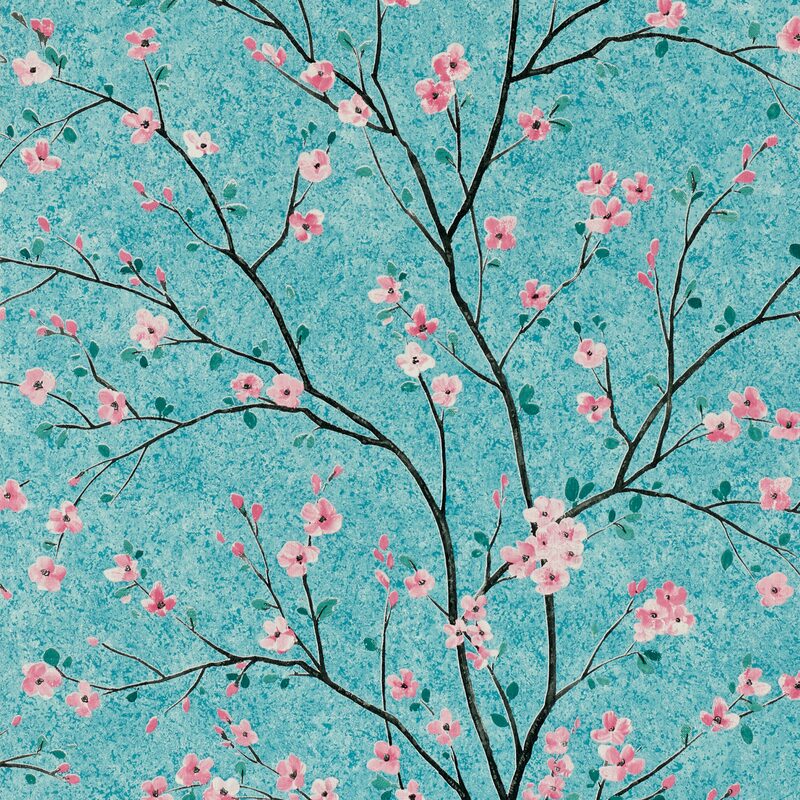 Papier peint intissé TOKYO BLOSSOM X METROPOLITAN STORIES coloris bleu turquoise