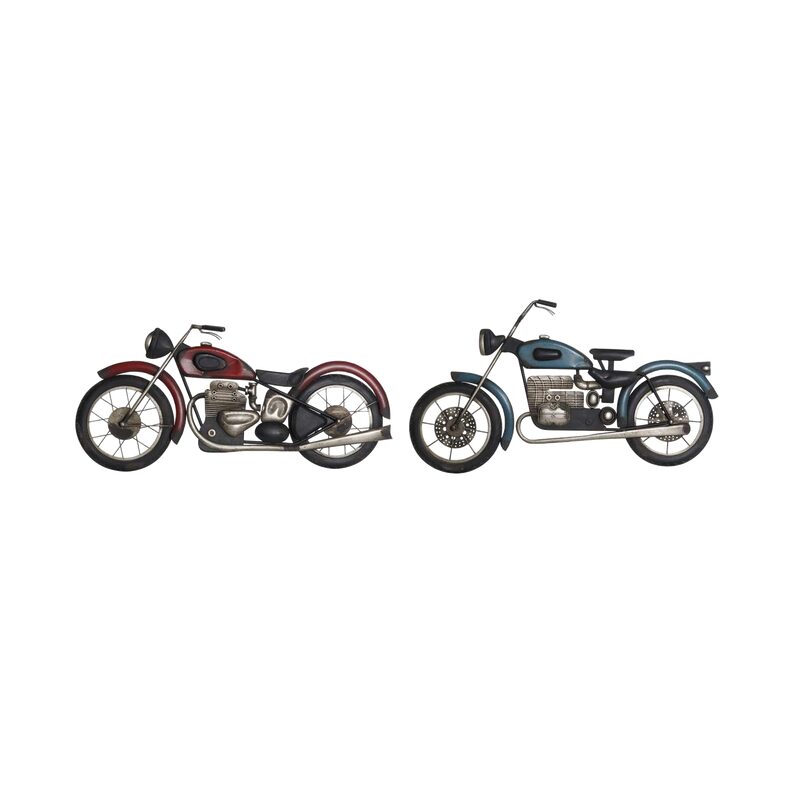 Déco murale métal MOTO coloris noir et bleu