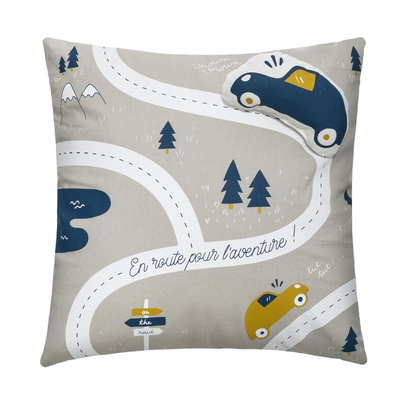 Coussin VROUM VROUM coloris gris 40 x 40 cm