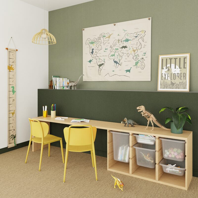 Kakémono déco DINO coloris fond beige avec dinosaures multicolores