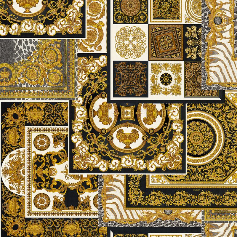 Papier peint intissé VERSACE PATCHWORK coloris noir