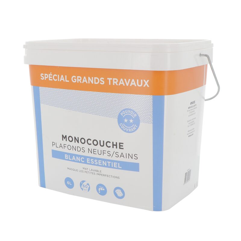 Peinture MONOCOUCHE PLAFONDS ESSENTIEL Acrylique blanc Mat 6 L