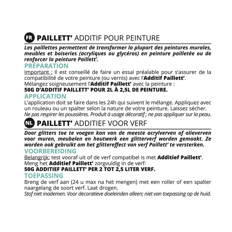Peinture PAILLETT ADDITIF argent Pailleté 0,05 Kg