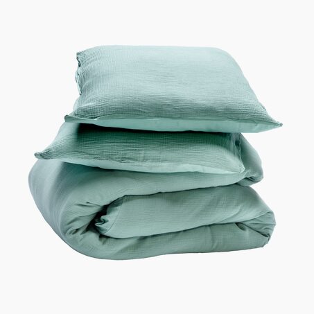 Parure de lit en gaze de coton ANOKIAS amande 240 x 260 cm
