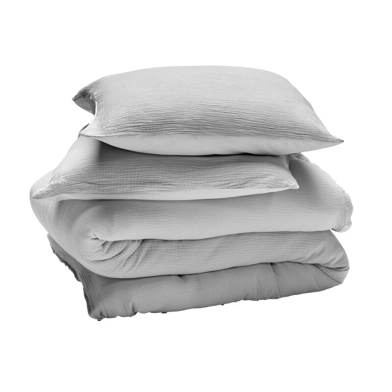 Parure de lit en gaze de coton ANOKIAS coloris gris perle 240 x 220 cm