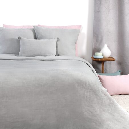 Parure de lit en gaze de coton ANOKIAS coloris gris perle 240 x 220 cm