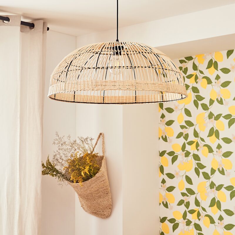 Suspension TIPSUN coloris rotin et noir 25,5 x 65,5 cm