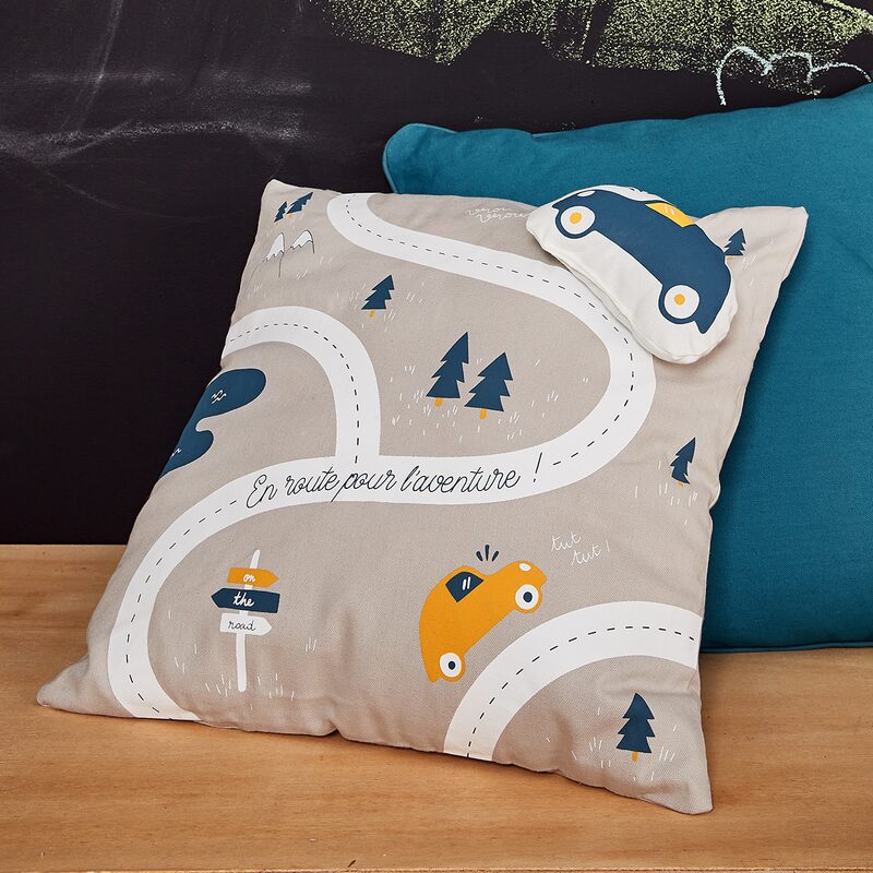 Coussin VROUM VROUM coloris gris 40 x 40 cm