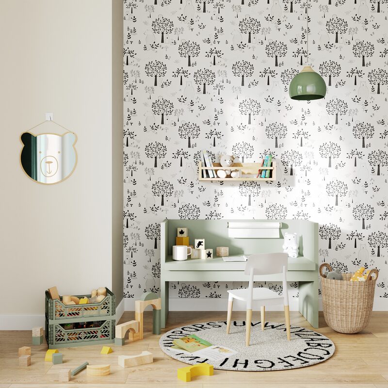 Papier peint intissé BEARS & TREES coloris blanc