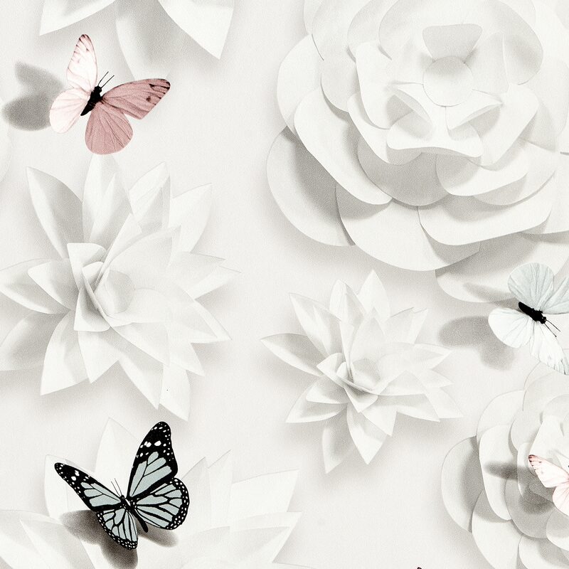 Papier peint intissé FAIRY FLOWER coloris blanc perlé