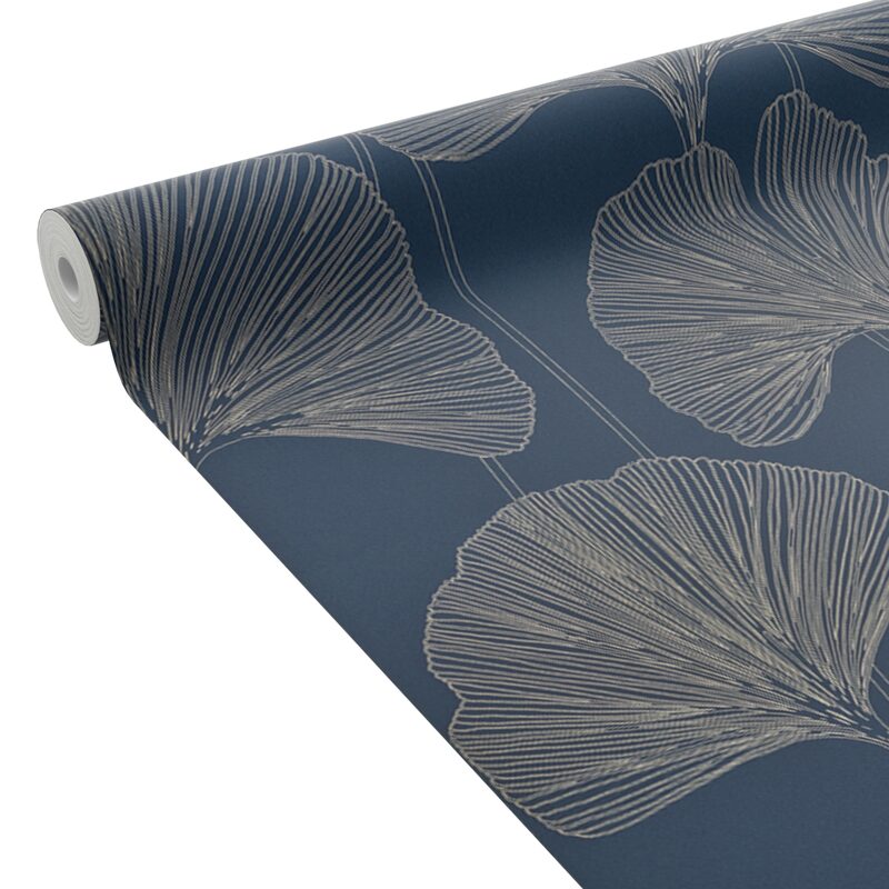 Papier peint intissé GINKGO coloris bleu nuit