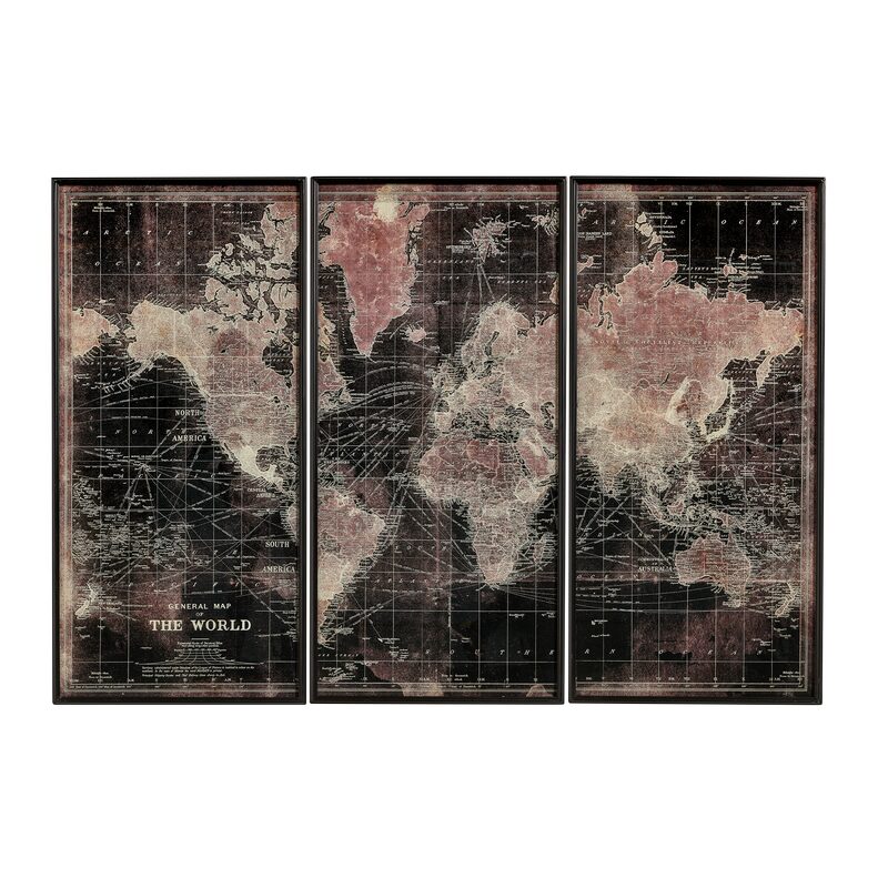 Triptyque MAPPEMONDE coloris noir