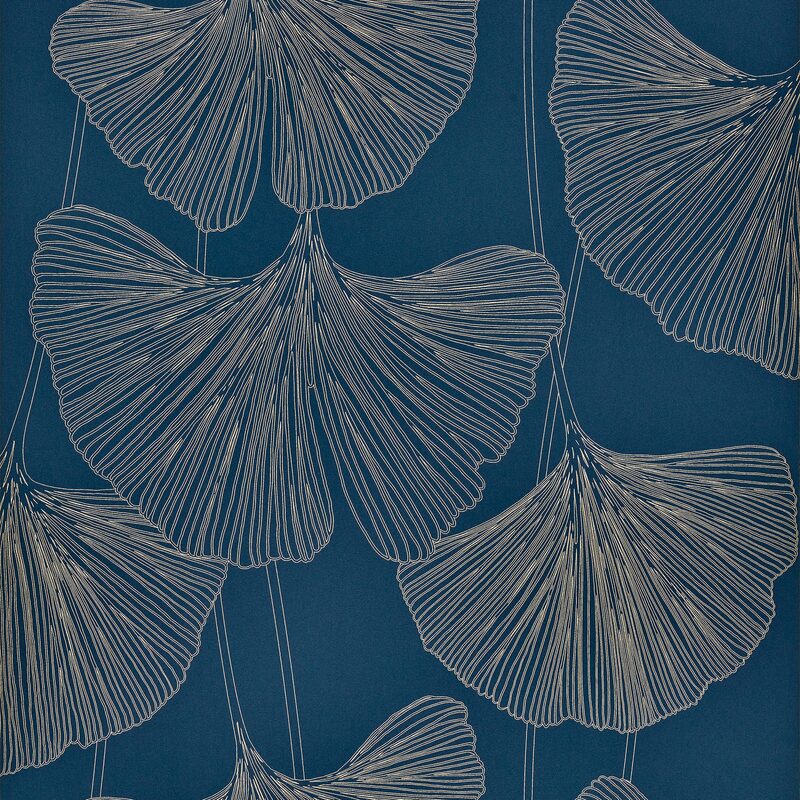 Papier peint intissé GINKGO coloris bleu nuit