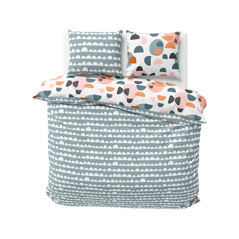 Parure de lit en toile de coton KEIKO coloris blanc/indigo 240 x 220 cm