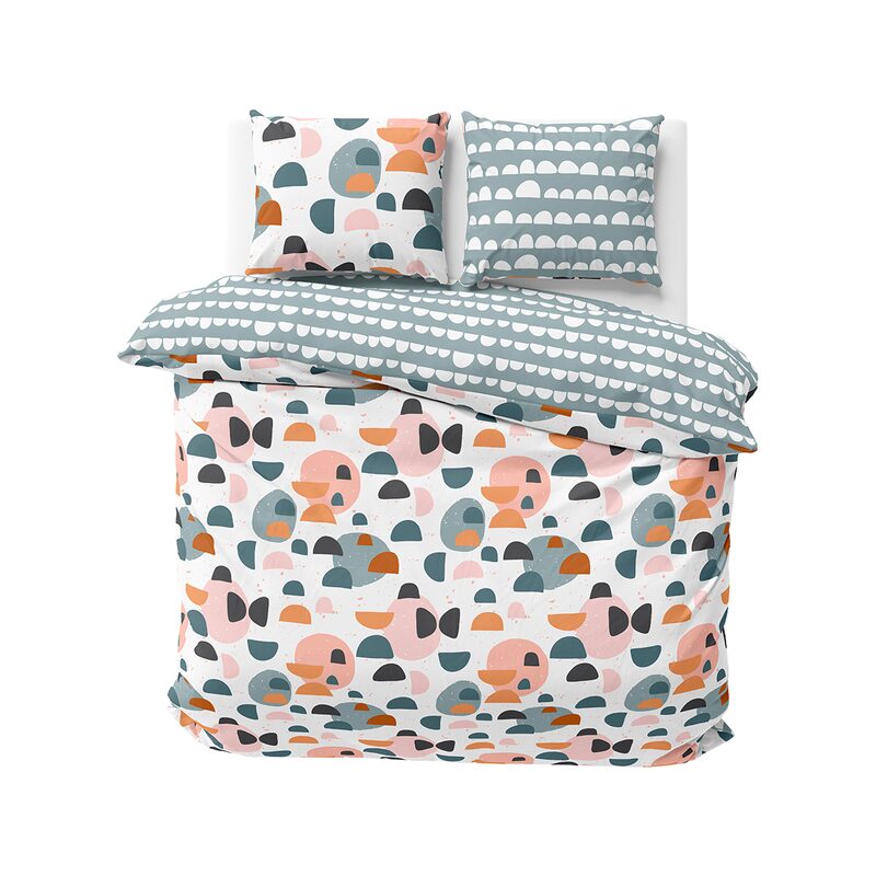 Parure de lit en toile de coton KEIKO coloris blanc/indigo 240 x 220 cm