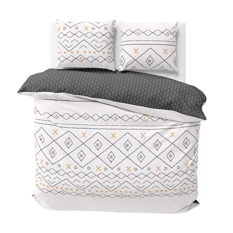 Parure de lit en toile de coton TILI coloris blanc/noir/jaune 240 x 220 cm