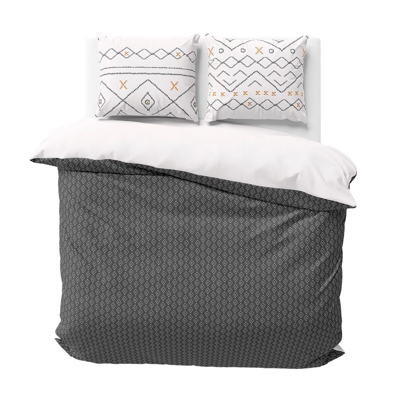 Parure de lit en toile de coton TILI coloris blanc/noir/jaune 240 x 220 cm