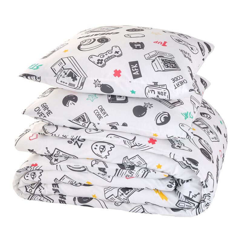 Parure de lit en toile de coton GAMING coloris blanc 240 x 220 cm