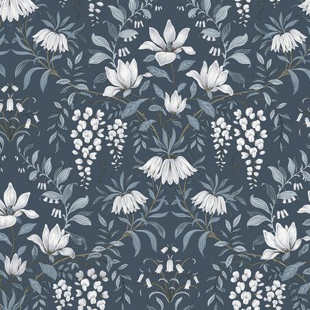 LAURA ASHLEY Papier peint intissé EMILY coloris bleu marine