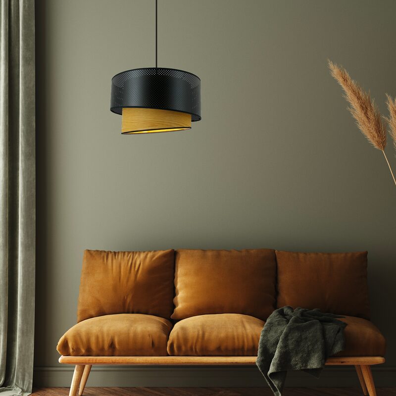 Suspension IONOS VINTAGE coloris noir et bois 22,5 x 38 cm