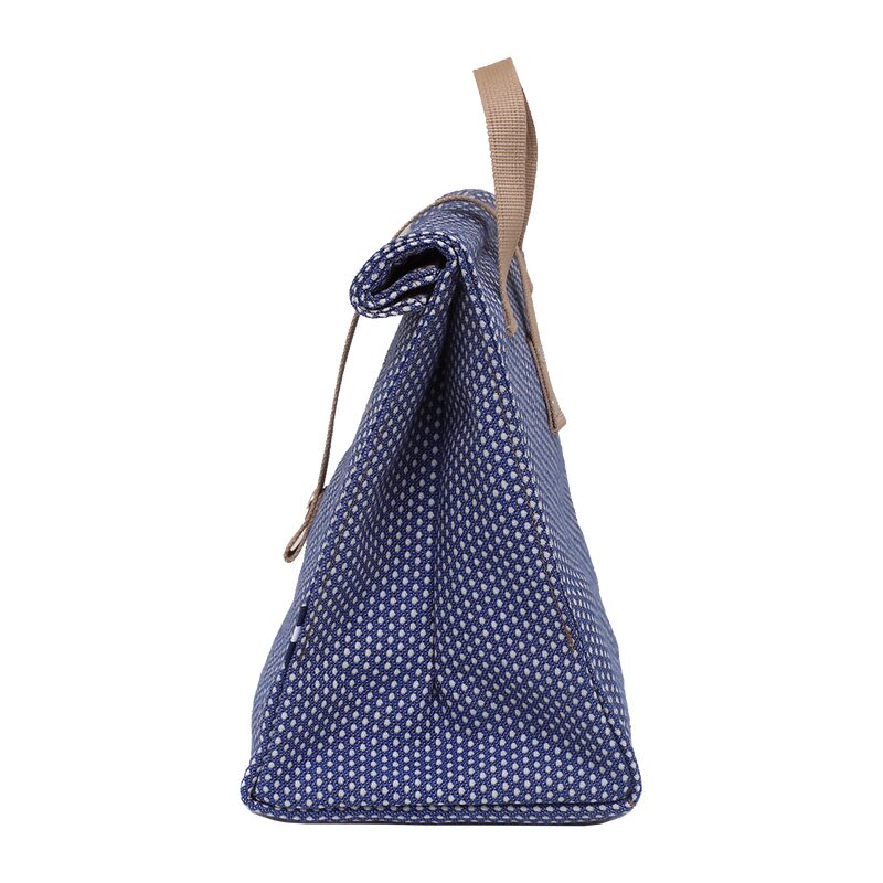 Glacière SAC LUNCH coloris pois bleu/blanc avec sangle beige