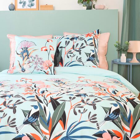 Parure de lit satin bio PAYA coloris bleu 260 x 240 cm