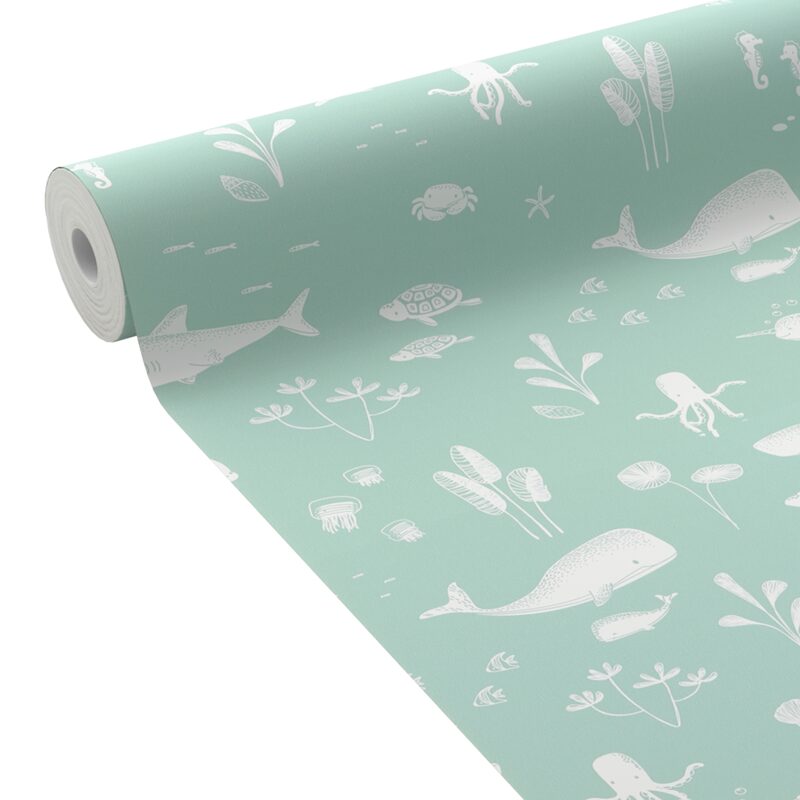 Papier peint intissé LITTLE DUTCH OCEAN coloris vert menthe