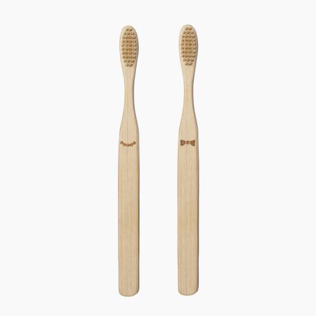 Kikkerland Brosse à dents X2 BAMBOU ELLE&LUI coloris bois