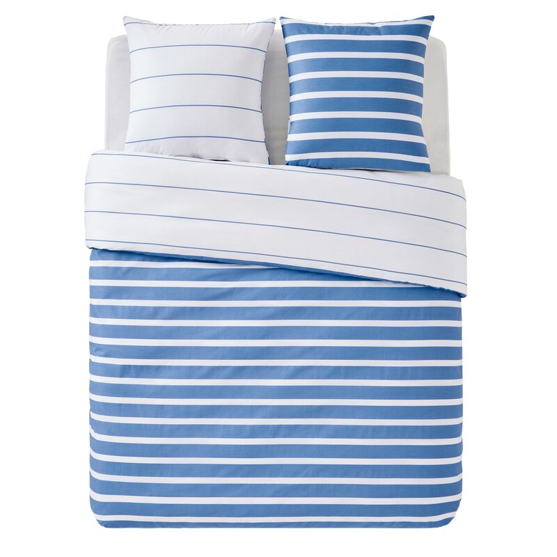 Parure de lit en toile de coton STRIPES coloris bleu 260 x 240 cm