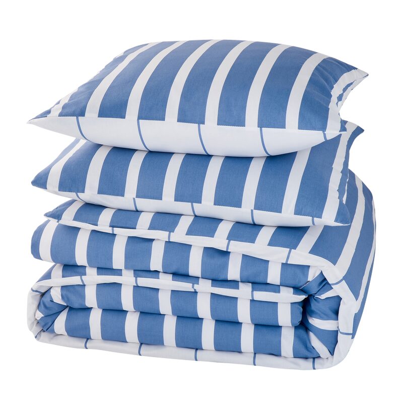 Parure de lit en toile de coton STRIPES coloris bleu 240 x 220 cm