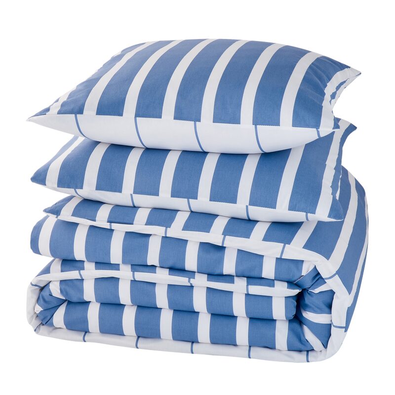 Parure de lit en toile de coton STRIPES coloris bleu 260 x 240 cm