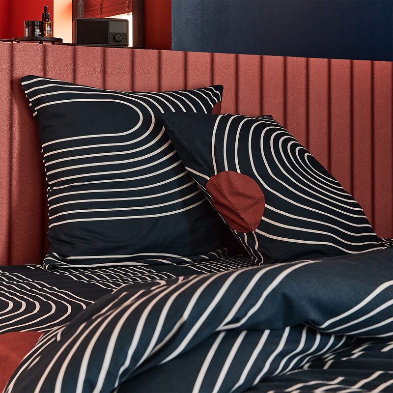 Parure de lit en toile de coton CUTS coloris bleu marine 240 x 220 cm