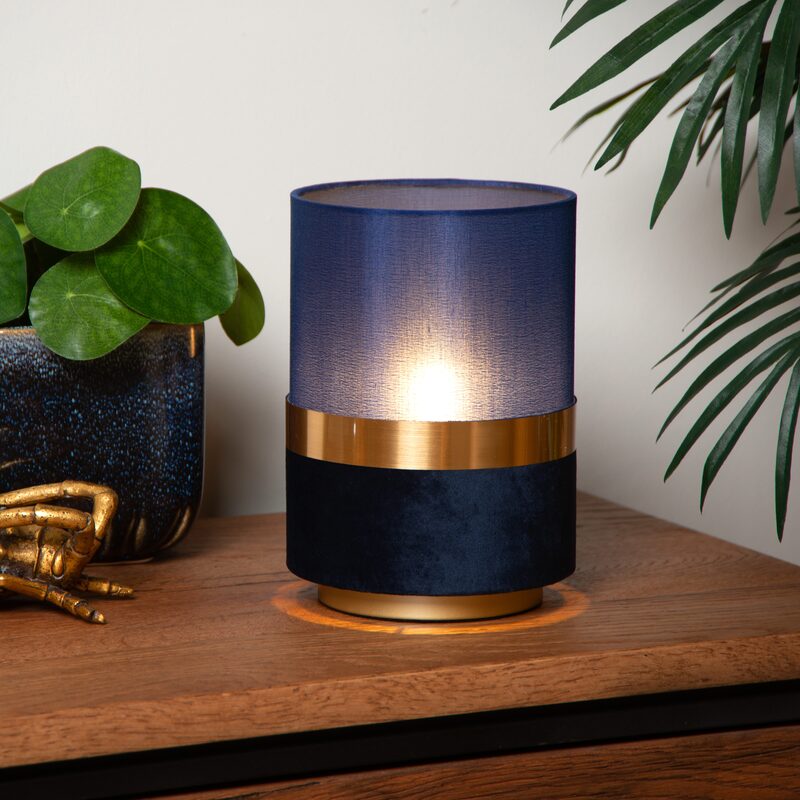 Lampe à poser TUSSE coloris Bleu et doré 22 x 15 cm